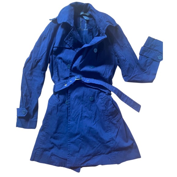 Rampage Lightweight Belted Trench Coat in Navy - Picture 1 of 4
